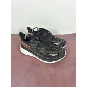 Hoka One One Clifton 9 Womens 10D Wide Gym Shoes Black Gold 1132211 BRGL Sneaker